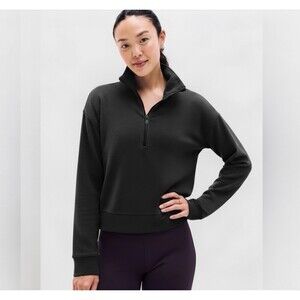 Athleta Seasoft 1/4 Zip Sweatshirt Black Size M Women's Pullover Mock Neck EUC